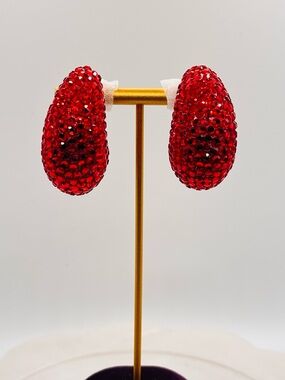 Vintage Richard Kerr Red Rhinestone Statement Clip Earrings